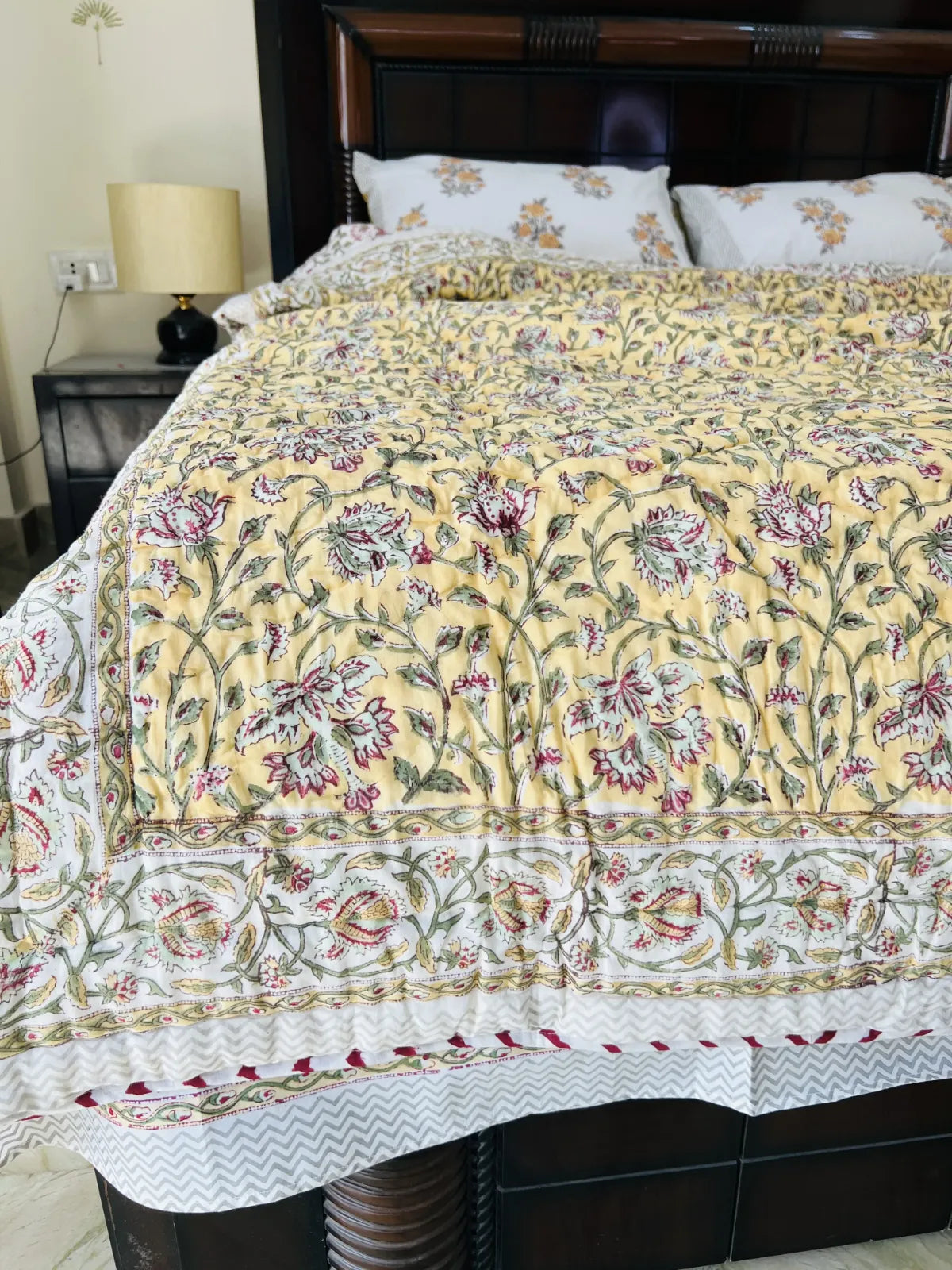 yellow floral cotton quilt india