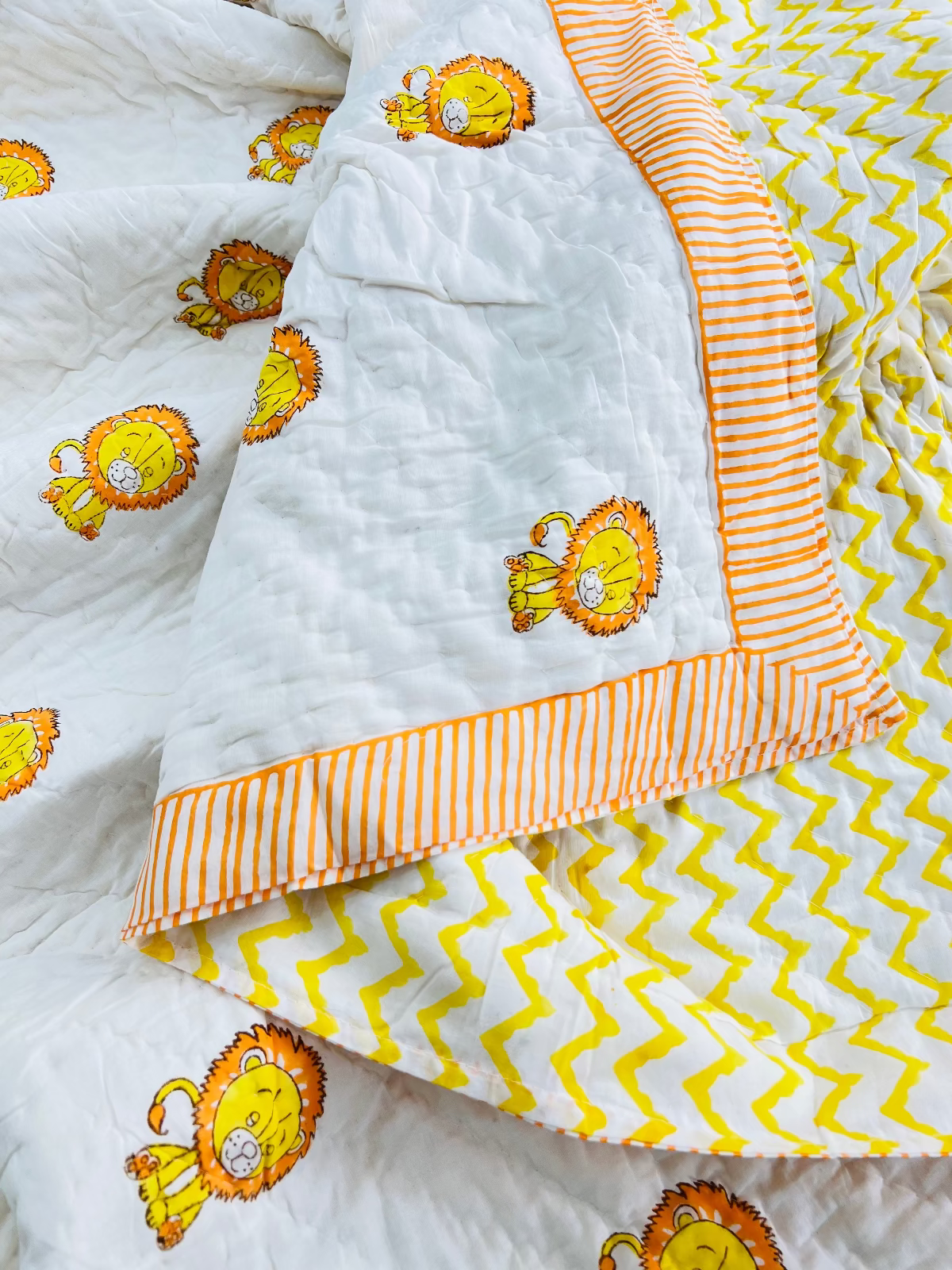Little Lion Kids Muslin Cotton Quilt handblock printed reversible cotton quilt for kids handcrafted in Jaipur