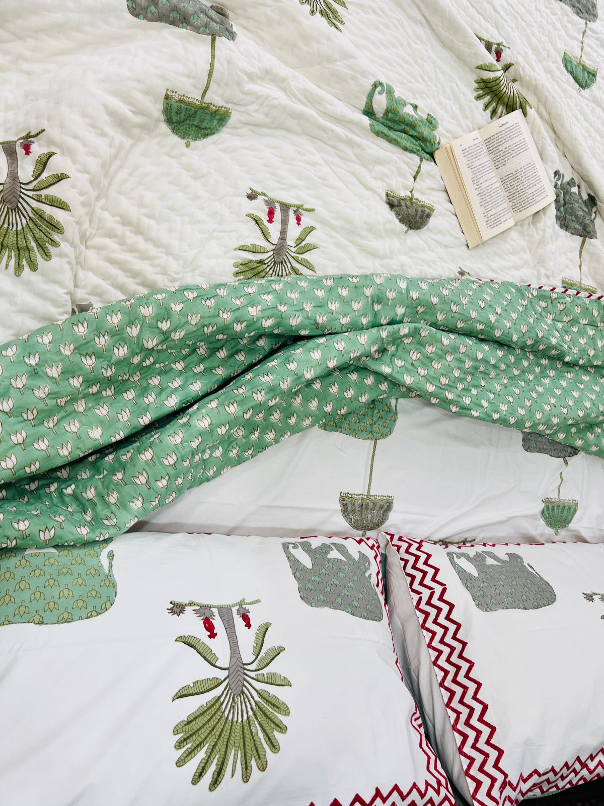 Heritage Harmony cotton quilt bedding set in a cozy bedroom