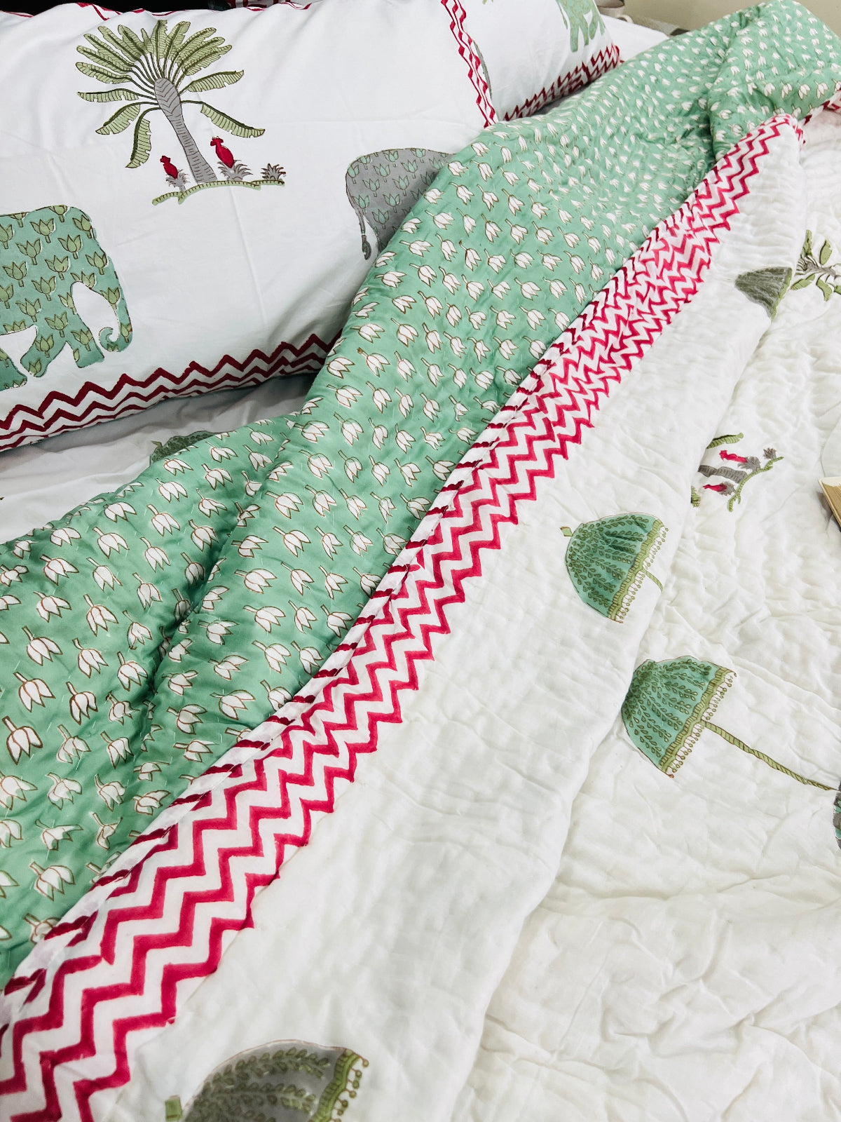 Heritage Harmony handblock printed cotton quilt close-up